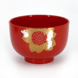 Japanese black and red resin bowl duo with flower motif packed in a furoshiki - KIZUNA - 11x7.2cm