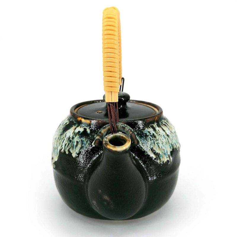 Japanese enamelled ceramic teapot with removable filter, black edge infused paint - CHUNYU