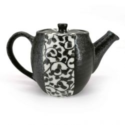 Japanese ceramic teapot with removable filter, black and arabesques - ARABESUKU