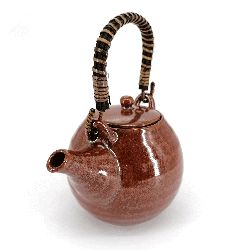 Japanese round ceramic teapot with bamboo handle and filter, brown, GIN GANRYO