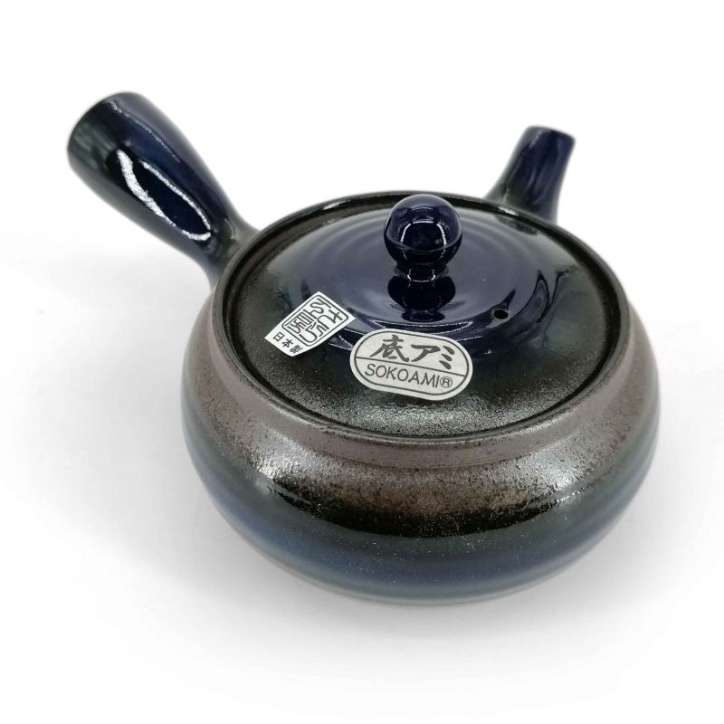 Teiera giapponese kyusu in ceramica marrone e blu - BURUENAMERU