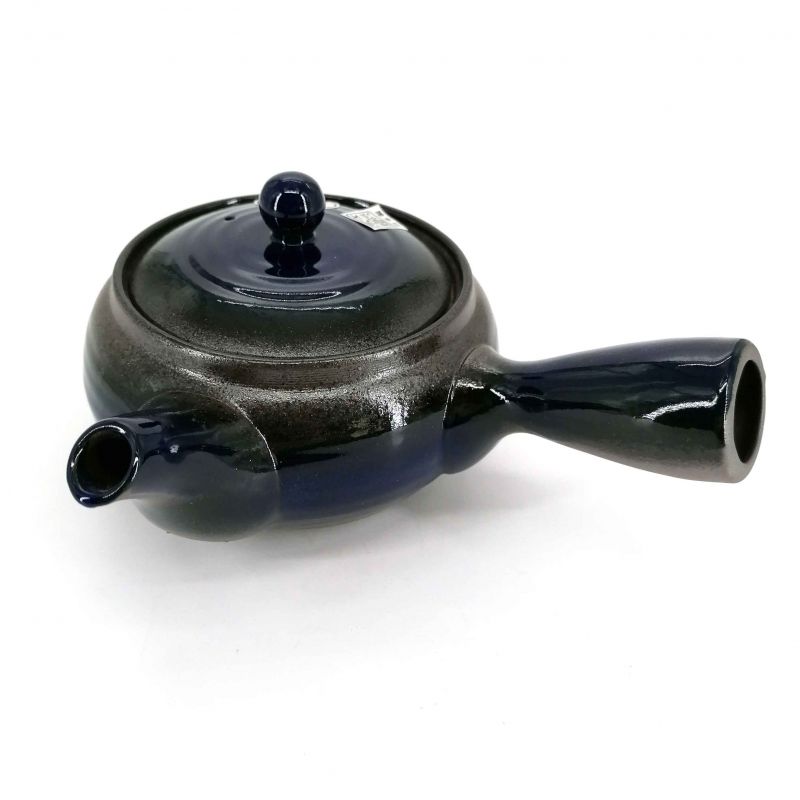 Japanese kyusu teapot in brown and blue ceramic - BURUENAMERU