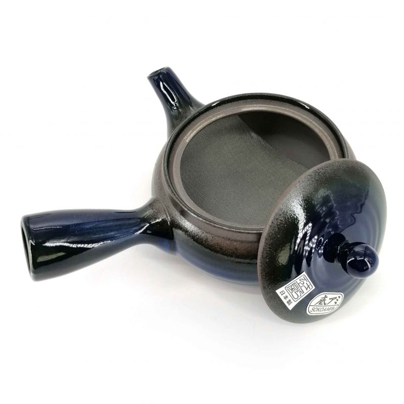 Japanese kyusu teapot in brown and blue ceramic - BURUENAMERU