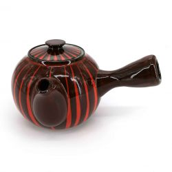 Tetera japonesa de cerámica kyusu con filtro extraíble e interior esmaltado, rojo bicolor - AKAI SEN