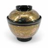 Japanese miso soup bowl in lacquered effect resin, with lid, black gold and glitter - KIRAKIRA