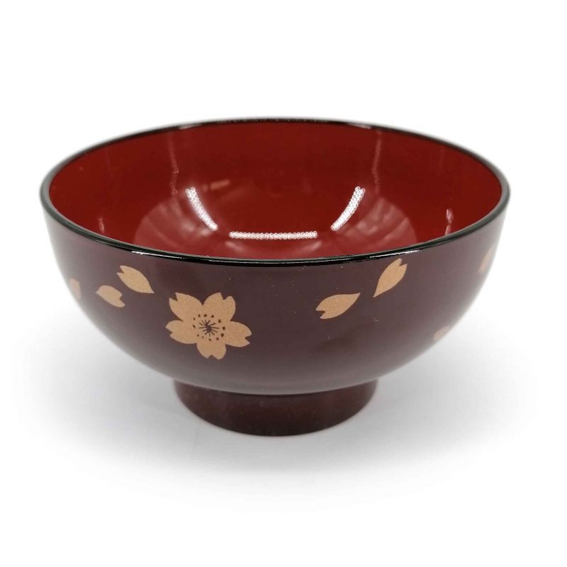 Ciotola da zuppa di miso giapponese in resina effetto laccato, rosso bordeaux - SAKURA GORUDO