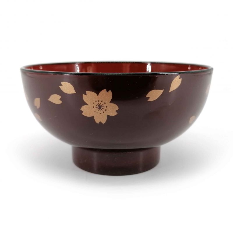 Japanese miso soup bowl in lacquered effect resin, burgundy red - SAKURA GORUDO