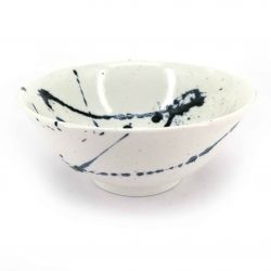 Bol à soupe japonais en céramique blanc et traits de pinceaux bleus - AOI SUPURASSHU - 15.5cm