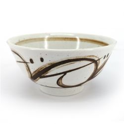 Japanese donburi bowl in beige ceramic with brown patterns - SENPU