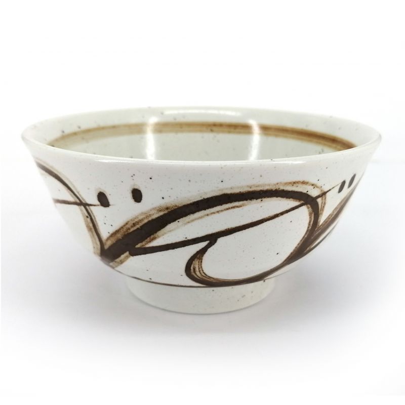 Cuenco donburi japonés de cerámica beige con motivos marrones - SENPU