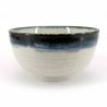 Cuenco donburi japonés de cerámica blanca con borde azul - KYOKAI