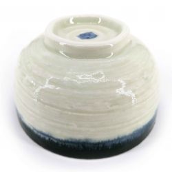 Japanese donburi bowl in white ceramic with blue border - KYOKAI