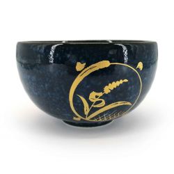 Bol japonais donburi en céramique bleu motif circulaire doré - KOGANE NO SHIZEN - 12.5cm