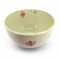 Bol japonais donburi en céramique beige et fleur rose - SAKURA - 13cm