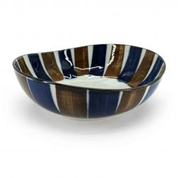 Japanese blue and brown ceramic donburi bowl - TSUTONRAIN