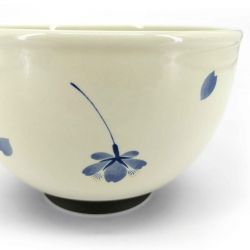 Bol japonais donburi en céramique blanc motif fleur bleur - AO SAKURA - 13cm