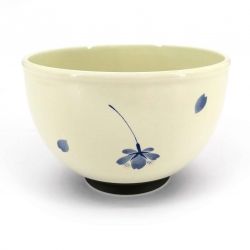 Bol japonais donburi en céramique blanc motif fleur bleur - AO SAKURA - 13cm