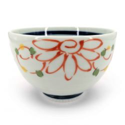 Bol japonais donburi en céramique blanc motif rouge et vert - AKA DEIJI - 12cm