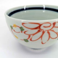 Bol japonais donburi en céramique blanc motif rouge et vert - AKA DEIJI - 12cm