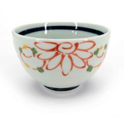 Bol japonais donburi en céramique blanc motif rouge et vert - AKA DEIJI - 12cm