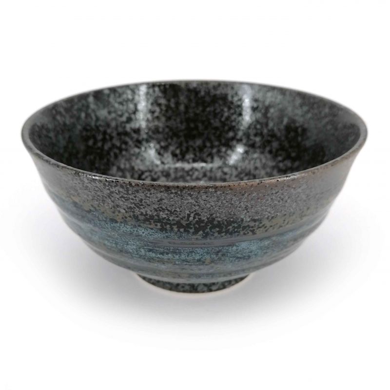 Ciotola donburi in ceramica giapponese, nero, riflessi marroni blu - HANTEN