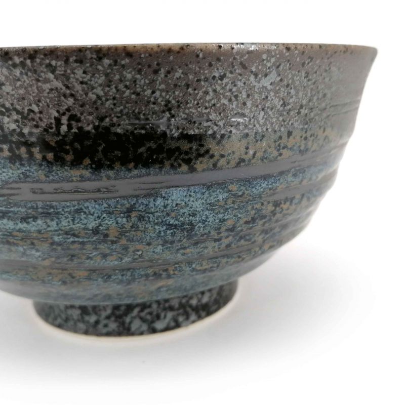 Japanische Keramik Donburi Schale, schwarz, braun blau Reflexionen - HANTEN