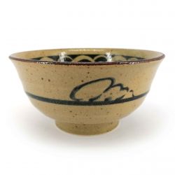 Japanese donburi bowl in ceramic, beige and brown - KURO SEIGAIHA