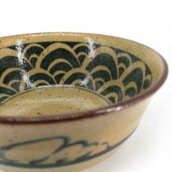 Japanese donburi bowl in ceramic, beige and brown - KURO SEIGAIHA