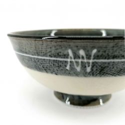 Beige Japanese rice bowl with gray border and white line - RAIN