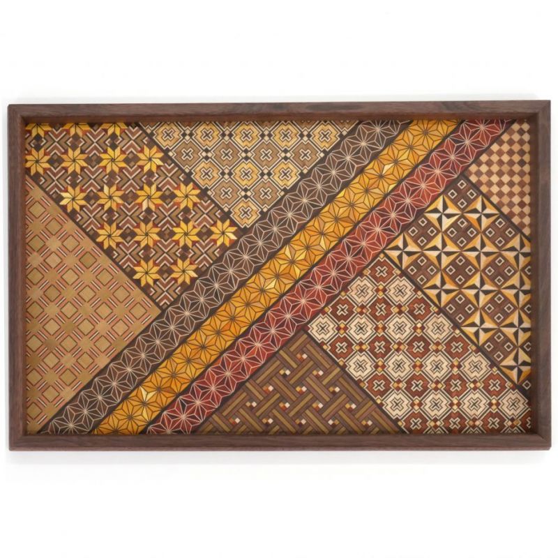 YOSEGI rectangular tray, traditional Hakone marquetry