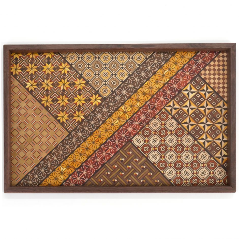 YOSEGI rectangular tray, traditional Hakone marquetry