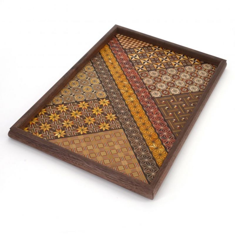 YOSEGI rectangular tray, traditional Hakone marquetry