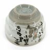 Japanese ceramic rice bowl, gray Buddhist illustrations - BUKKYOTO