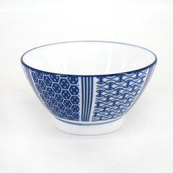 Japanese bowl in white and blue ceramic - KURIKAESHI