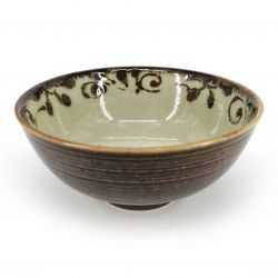 Japanese ceramic rice bowl, brown and beige - GYO