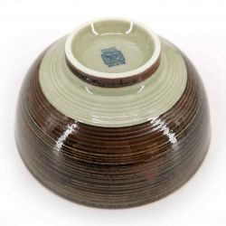 Japanese ceramic rice bowl, brown and beige - GYO