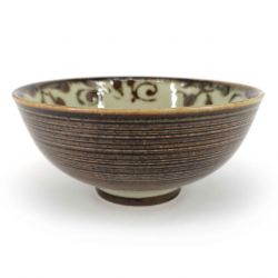 Japanese ceramic rice bowl, brown and beige - GYO