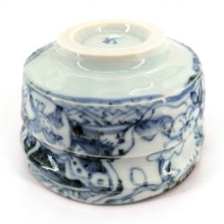 Ceramic bowl for tea ceremony, white with traditional blue patterns - ANSENIKKU