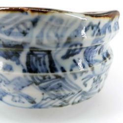 Ceramic bowl for tea ceremony, white with traditional blue patterns - ANSENIKKU