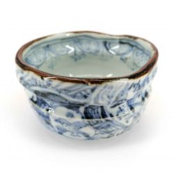 Ceramic bowl for tea ceremony, white with traditional blue patterns - ANSENIKKU