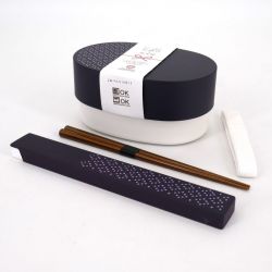 Japanese oval bento lunch box, HISHIMON, purple + chopsticks