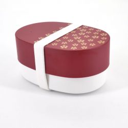 Japanese oval bento lunch box, UMEMON, red + chopsticks