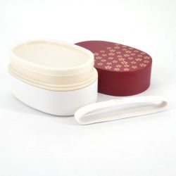 Japanese oval bento lunch box, UMEMON, red + chopsticks