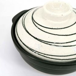 Ceramic donabe pot, black with white lid - KUROI SEN