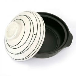 Ceramic donabe pot, black with white lid - KUROI SEN