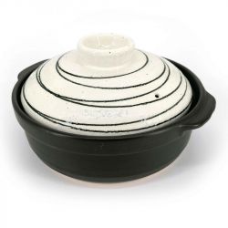 Ceramic donabe pot, black with white lid - KUROI SEN