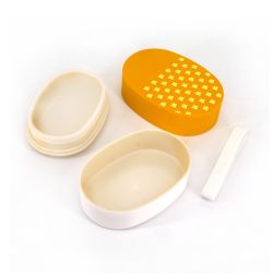 Japanese oval bento lunch box, YAMABUKI NAMICHIDORI, yellow + chopsticks