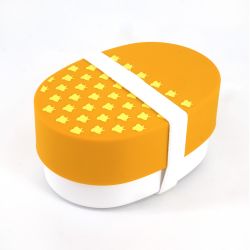 Japanese oval bento lunch box, YAMABUKI NAMICHIDORI, yellow + chopsticks