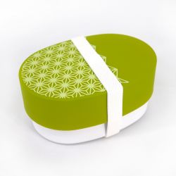 Japanese oval Bento lunch box, WAKABA ASANOHA, green + chopsticks