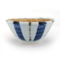 Small Japanese suribachi bowl in ceramic lines, blue and white - GYO